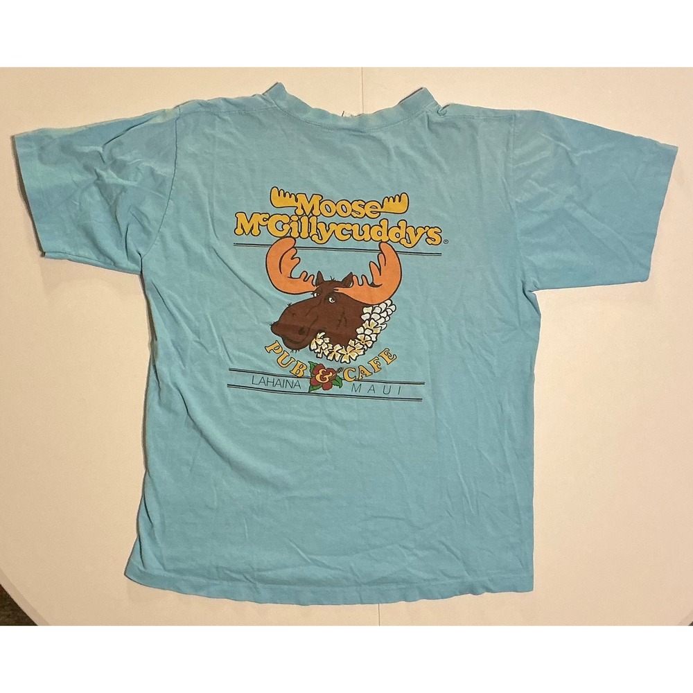 VTG USA Made Single Stitch  Moose McGillycuddys Maui T-Shirt Crazy Shirts Blue L